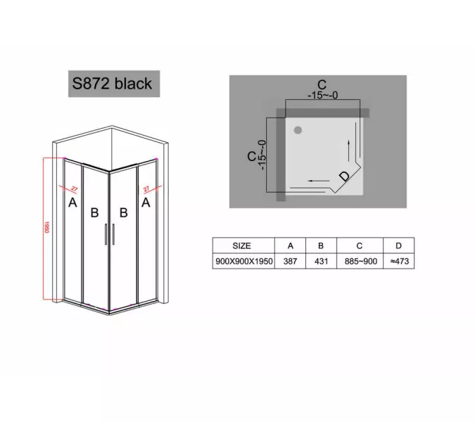 Душевой угол Black & White S872, Выбрать размер: 90x90, изображение 5