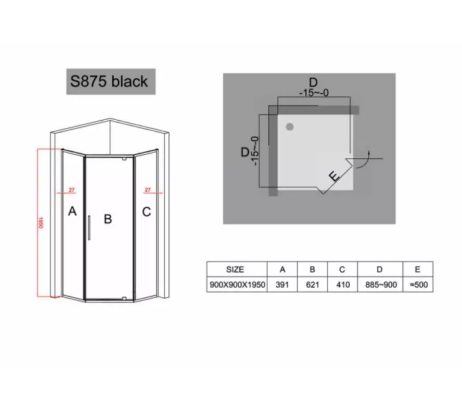 Душевой угол Black & White S875, Выбрать размер: 90x90, изображение 3