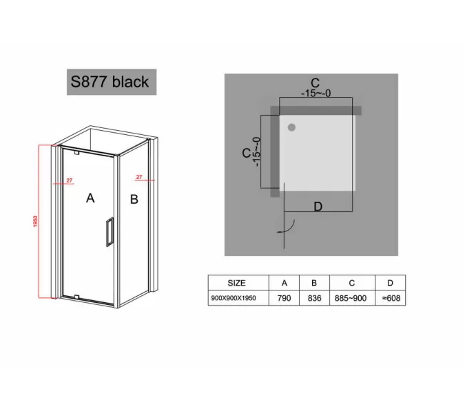 Душевой угол Black & White S877, Выбрать размер: 90x90, изображение 3