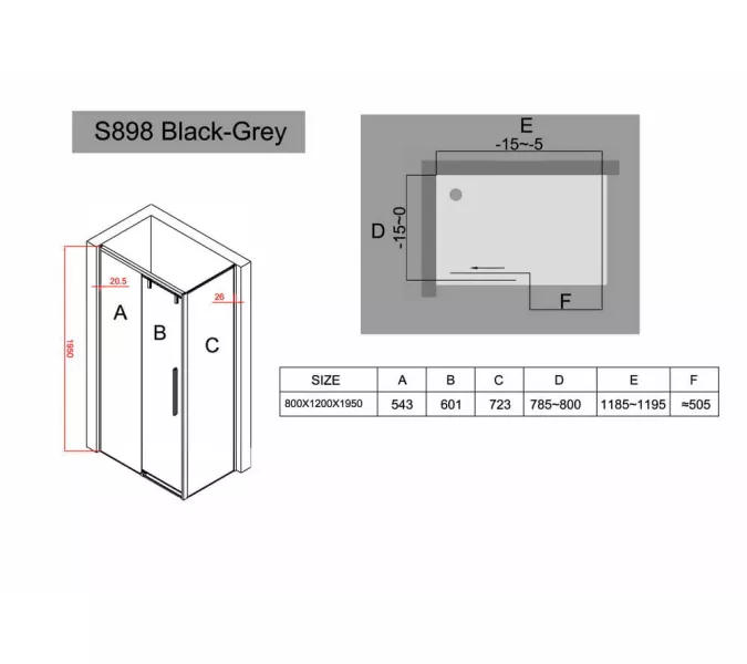 Душевой угол Black & White S898, Выбрать размер: 80x120, изображение 5