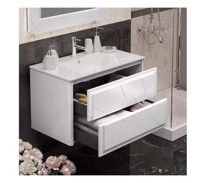 Тумба с раковиной  OPADIRIS Луиджи белый, Выбрать цвет: Белый, Выбрать размер: 90, изображение 5