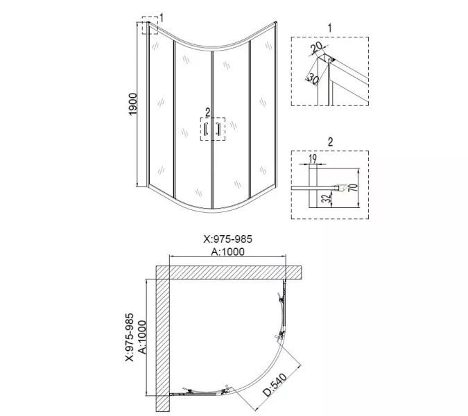 Душ. ограждение NOVA NG-6607-08 четверть круга,без поддона  100х100, изображение 3