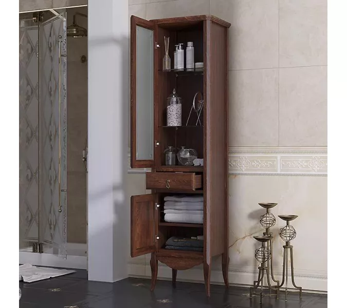 Пенал напольный одностворчатый OPADIRIS Лоренцо левый/правый, светлый орех, Выбрать цвет: Светлый орех, Ориентация: Левая, изображение 3