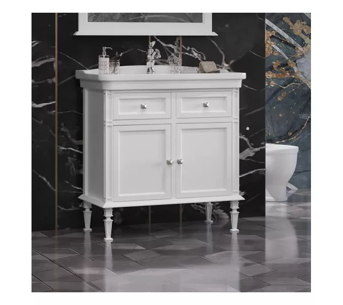 Тумба с раковиной напольная Opadiris Кантара Белый матовый/хром, Выбрать цвет: Белый матовый, Выбрать размер: 85, изображение 2