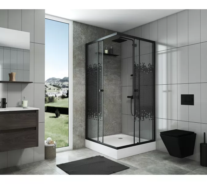 Душевой уголок Niagara Eco BLACK  низкий поддон, стекло МОЗАИКА, Цвет стекла: мозаика, Выбрать размер: 90x90, изображение 2