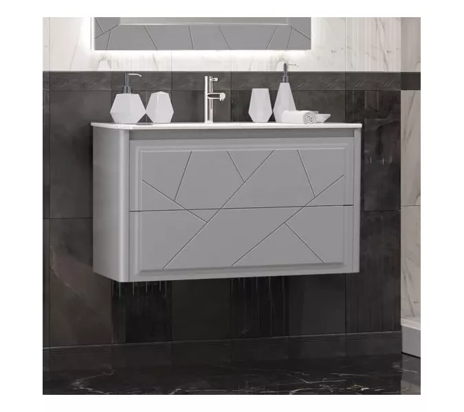 Тумба с раковиной  OPADIRIS Луиджи серый, Выбрать цвет: Серый, Выбрать размер: 90, изображение 2