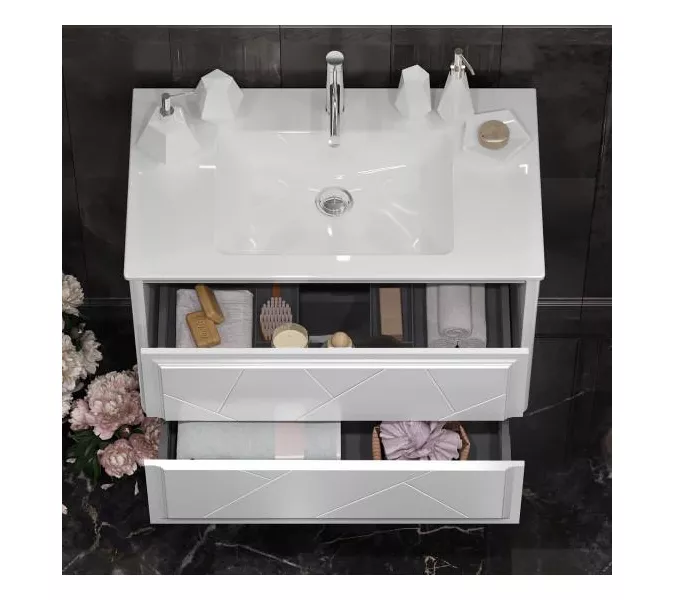 Тумба с раковиной  OPADIRIS Луиджи белый, Выбрать цвет: Белый, Выбрать размер: 90, изображение 4