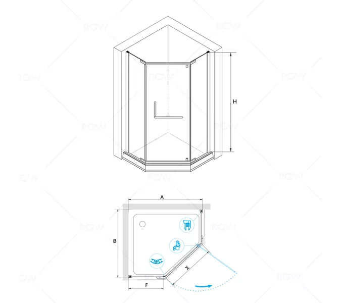 Душевой уголок RGW HO-081, Цвет стекла: прозрачное, Цвет профиля (вариация): Хром, Выбрать размер: 100x100, изображение 2