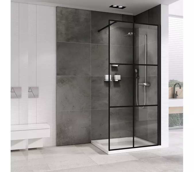 Душевая перегородка ABBER Immer Offen (толщина 6мм), Цвет стекла: прозрачное, Цвет профиля: Черный, Выбрать размер: 90, изображение 2
