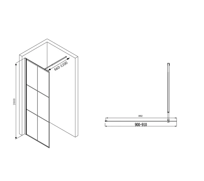 Душевая перегородка ABBER Immer Offen (толщина 6мм), Цвет стекла: прозрачное, Цвет профиля: Черный, Выбрать размер: 90, изображение 4