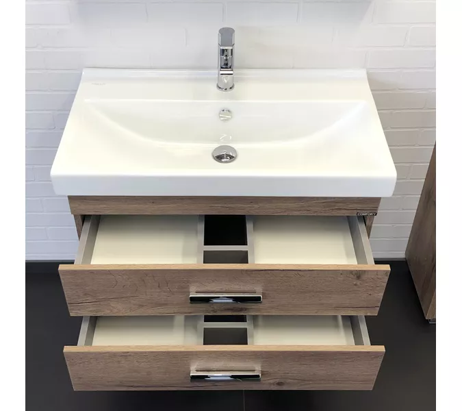 Тумба-умывальник Comforty  Никосия, Выбрать размер: 80, Тип: Тумба подвесная, Выбрать цвет: дуб темный , Комплектация: раковина Fest 80, изображение 3