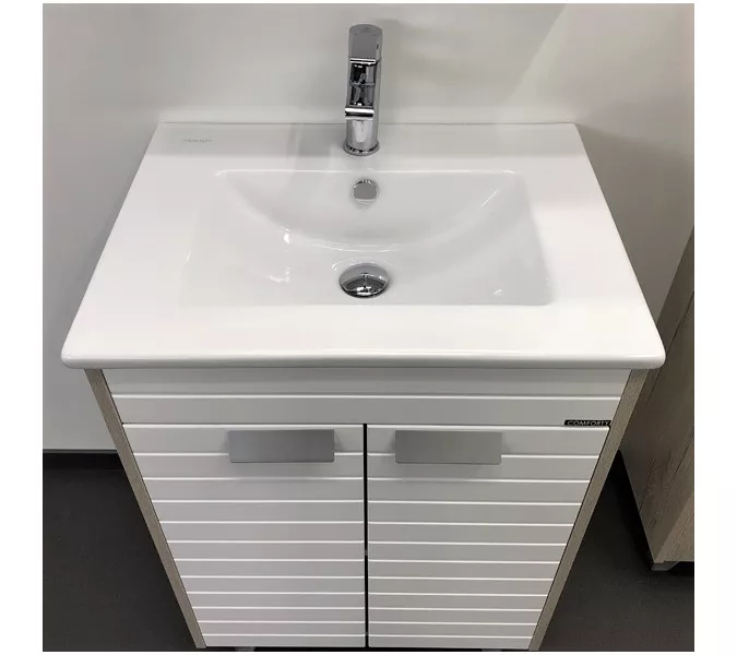 COMFORTY. Тумба-умывальник "Клеон-60Н/75Н/90Н" напольная  белый/дуб дымчатый с раковиной, Выбрать размер: 60, Выбрать цвет: Дуб дымчатый, Комплектация: раковина Quadro 60, изображение 8