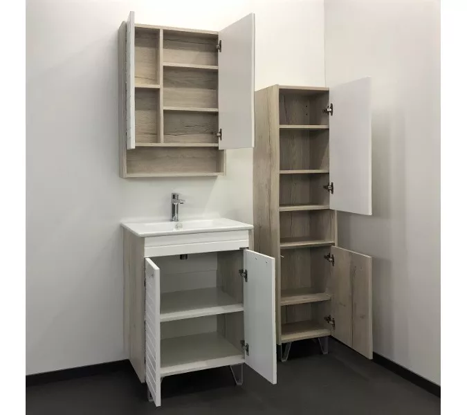 COMFORTY. Тумба-умывальник "Клеон-60Н/75Н/90Н" напольная  белый/дуб дымчатый с раковиной, Выбрать размер: 60, Выбрать цвет: Дуб дымчатый, Комплектация: раковина Quadro 60, изображение 7