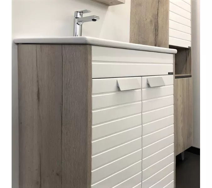 COMFORTY. Тумба-умывальник "Клеон-60Н/75Н/90Н" напольная  белый/дуб дымчатый с раковиной, Выбрать размер: 60, Выбрать цвет: Дуб дымчатый, Комплектация: раковина Quadro 60, изображение 9