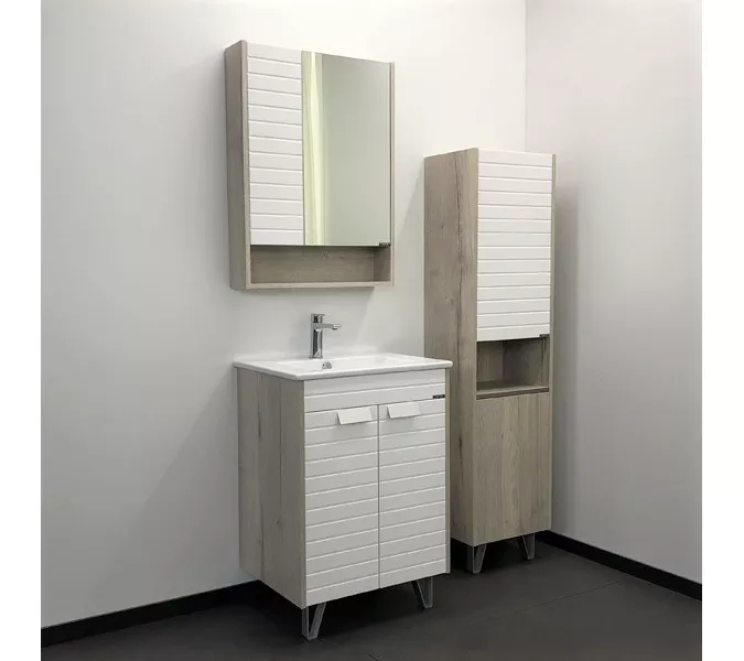 COMFORTY. Тумба-умывальник "Клеон-60Н/75Н/90Н" напольная  белый/дуб дымчатый с раковиной, Выбрать размер: 60, Выбрать цвет: Дуб дымчатый, Комплектация: раковина Quadro 60, изображение 2