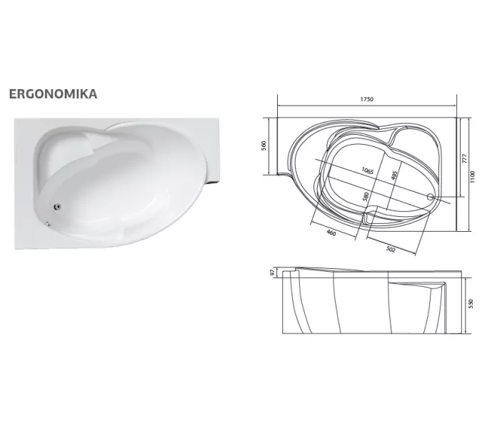 Ванна 1Marka ERGONOMIKA 158*110, 175*110 L/R, Ориентация: левая, изображение 11