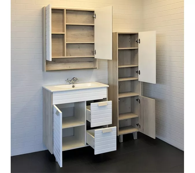 Зеркало-шкаф Comforty Клеон 60/75/90 белый/дуб дымчатый, Выбрать размер: 75, Выбрать цвет: Белый/Дуб дымчатый, изображение 4