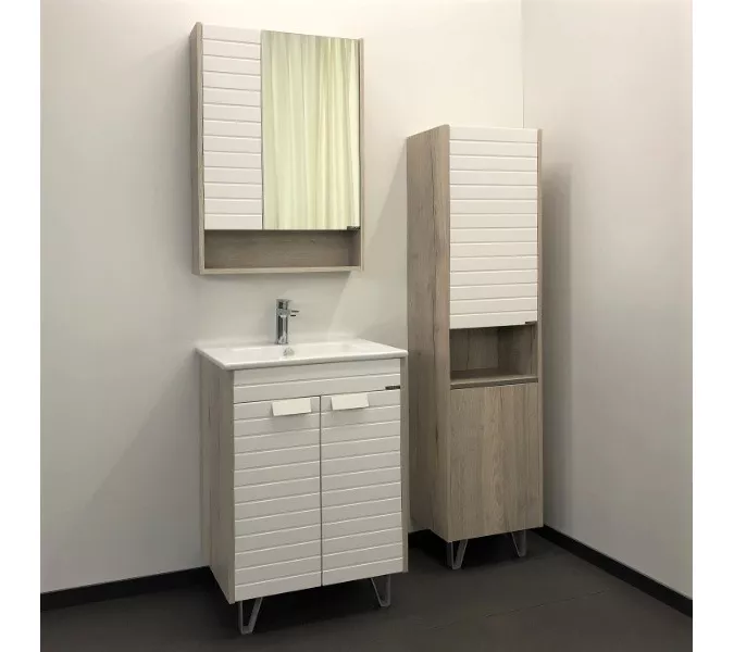 COMFORTY. Тумба-умывальник "Клеон-60Н/75Н/90Н" напольная  белый/дуб дымчатый с раковиной, Выбрать размер: 60, Выбрать цвет: Дуб дымчатый, Комплектация: раковина Quadro 60, изображение 6