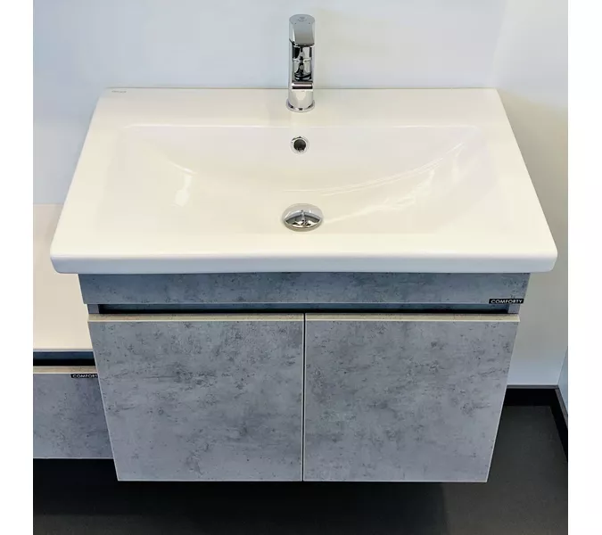 COMFORTY. Тумба-умывальник "Осло-70ПД" бетон светлый с раковиной COMO 70, изображение 4