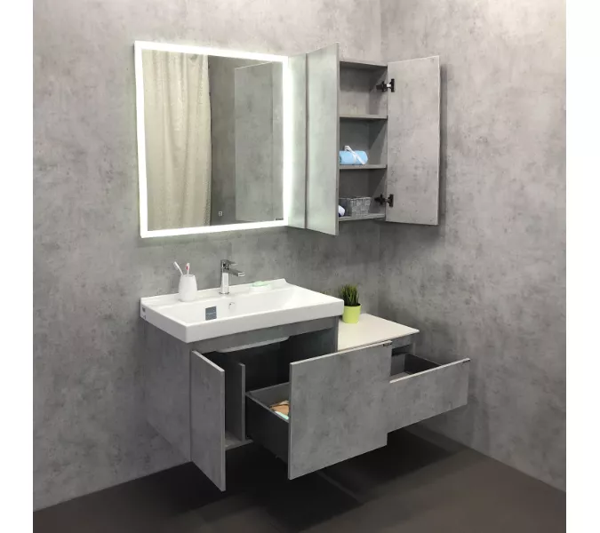 COMFORTY. Тумба-умывальник "Осло-80" бетон светлый с раковиной Fest 80, изображение 3