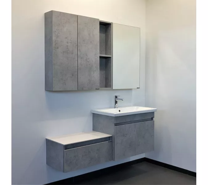 COMFORTY. Тумба-умывальник "Осло-70ПД" бетон светлый с раковиной COMO 70, изображение 2