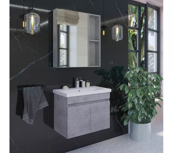 COMFORTY. Тумба-умывальник "Осло-70ПД" бетон светлый с раковиной COMO 70
