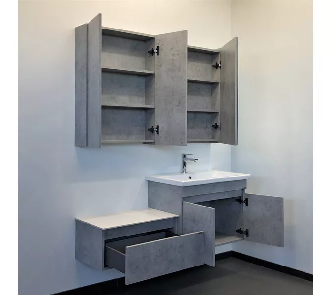 COMFORTY. Тумба-умывальник "Осло-70ПД" бетон светлый с раковиной COMO 70, изображение 3