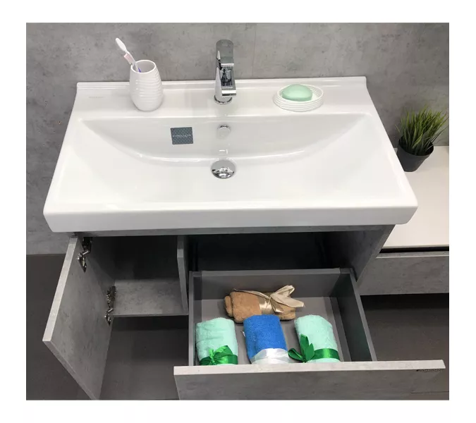 COMFORTY. Тумба-умывальник "Осло-80" бетон светлый с раковиной Fest 80, изображение 4