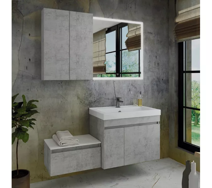 COMFORTY. Тумба-умывальник "Осло-80" бетон светлый с раковиной Fest 80