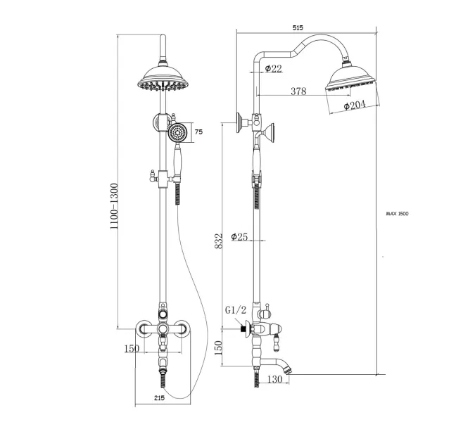 Bronze De Luxe TIFFANY Душевой комплект с изливом, Выбрать цвет: Хром, изображение 4