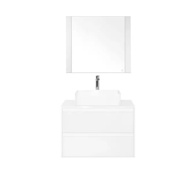 Тумба подвесная с раковиной Style Line Монако (2 ящ.), Гамма 56, Осина бел /бел лакобель, PLUS, Выбрать цвет: Белый, Выбрать размер: 80, изображение 2