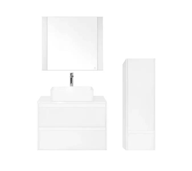 Тумба подвесная с раковиной Style Line Монако (2 ящ.), Гамма 56, Осина бел /бел лакобель, PLUS, Выбрать цвет: Белый, Выбрать размер: 80, изображение 3