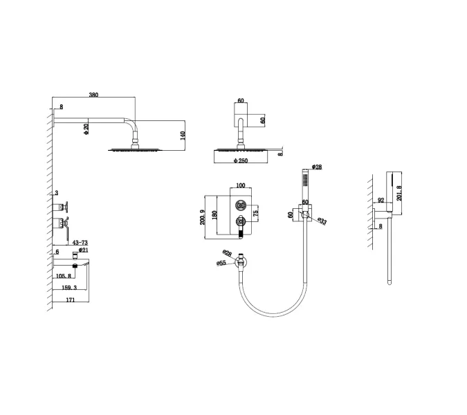 Bronze De Luxe 1760'S LOFT Душевой комплект встраиваемый, Выбрать цвет: Матовый черный, изображение 7