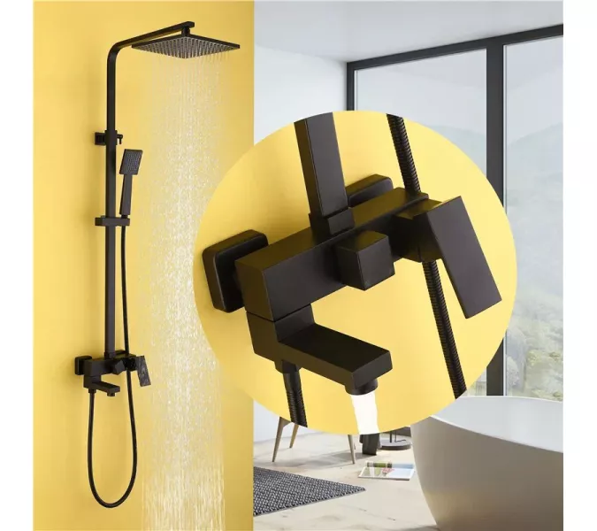 Душевая стойка ABBER Daheim AF8216, Выбрать цвет: Черный матовый, Регулируемая высота: 900-1250, изображение 3