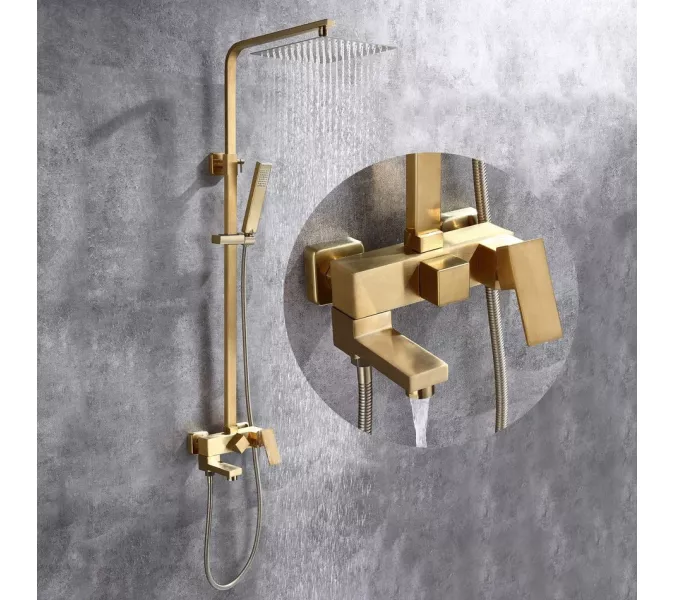 Душевая стойка ABBER Daheim AF8216, Выбрать цвет: Матовое золото, Регулируемая высота: 900-1250, изображение 3