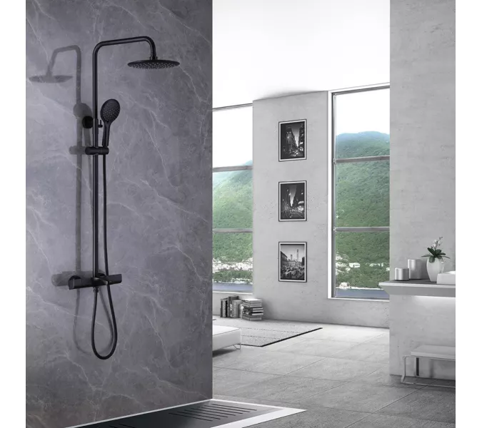 Душевая стойка ABBER Thermostat AF8516B, Выбрать цвет: Черный матовый, Регулируемая высота: 850-1150, изображение 2