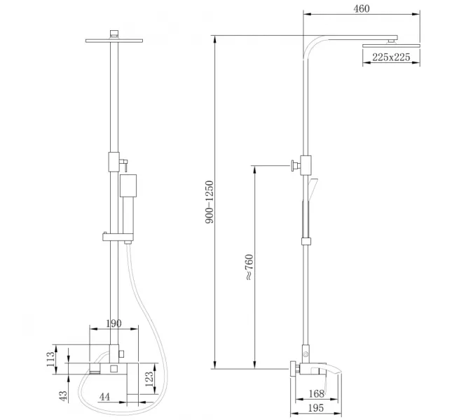 Душевая стойка ABBER Wasserfall AF8616, Выбрать цвет: Хром, Регулируемая высота: 900-1250, изображение 3