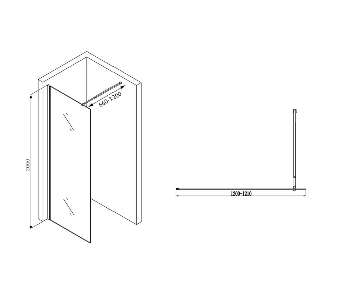 Душевая перегородка ABBER Immer Offen, черный профиль, Цвет профиля: Черный, Выбрать размер: 120, изображение 4