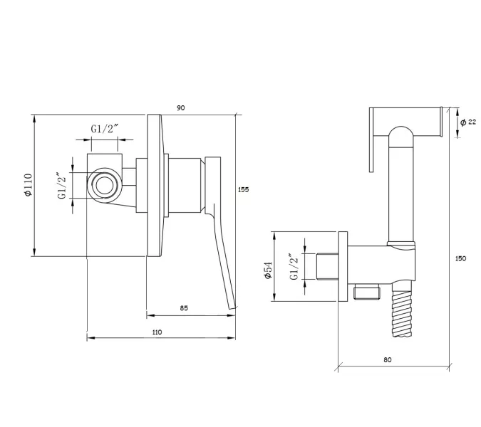 Bronze De Luxe ELEMENT Комплект гигиенического душа встраиваемый, Выбрать цвет: Хром, изображение 2