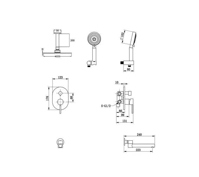 Bronze De Luxe SCANDI Душевой комплект встраиваемый потолочный излив, Выбрать цвет: Бронза, изображение 4