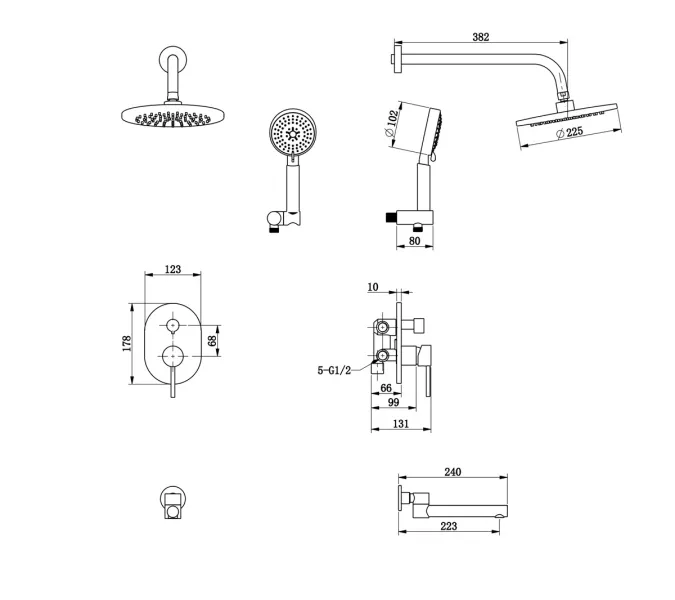 Bronze De Luxe SCANDI Душевой комплект встраиваемый, Выбрать цвет: Белый, изображение 3