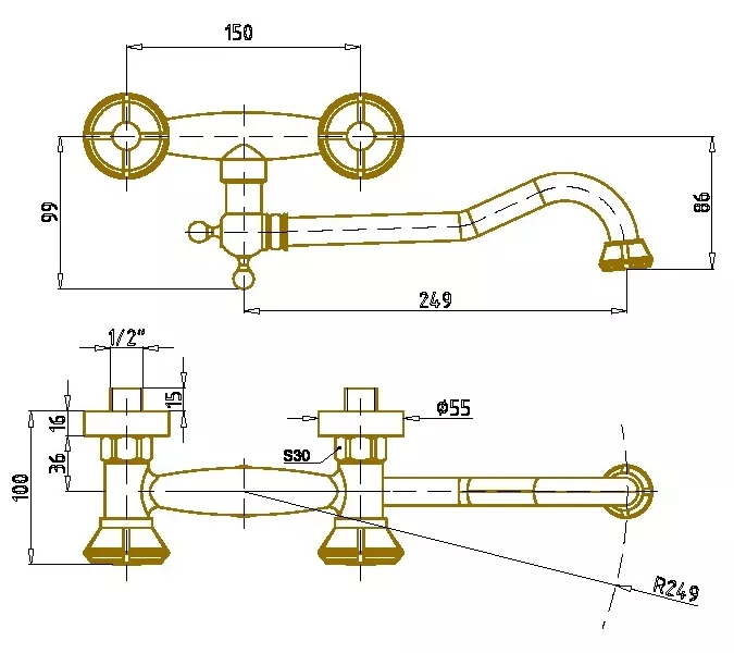 Bronze De Luxe Royal Комплект для ванной и душа двухручковый, Излив (см): 25, изображение 5