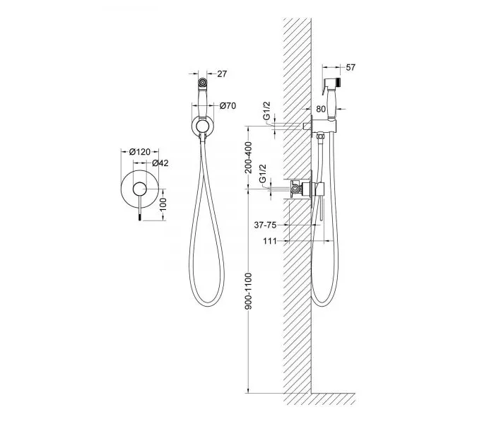 Смеситель встроенный с гигиеническим душем Timo Saona 2389/18SM черное золото, изображение 2
