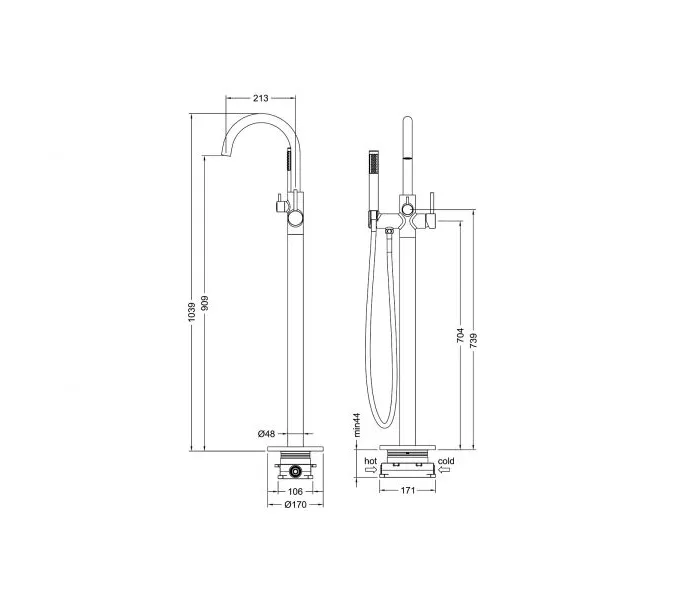 Смеситель напольный для ванны с душем Timo Saona 2310/18Y-CR черное золото, изображение 4