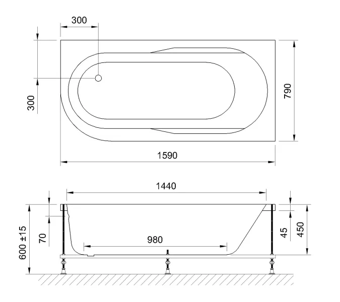 Гидромассажная ванна Royal Bath  AZUR DE LUXE, Выбрать размер: 160x80, Ориентация: правая, изображение 2