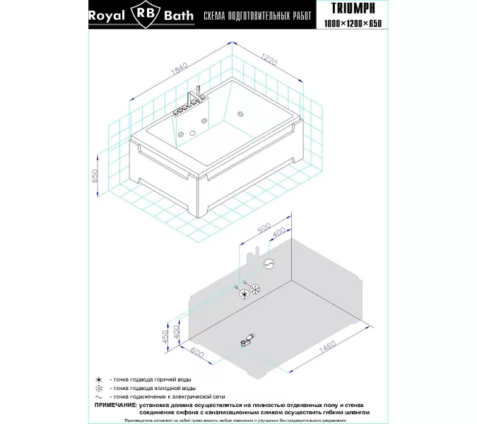 Гидромассажная ванна Royal Bath  TRIUMPH DE LUXE, Выбрать размер: 180x120, изображение 6