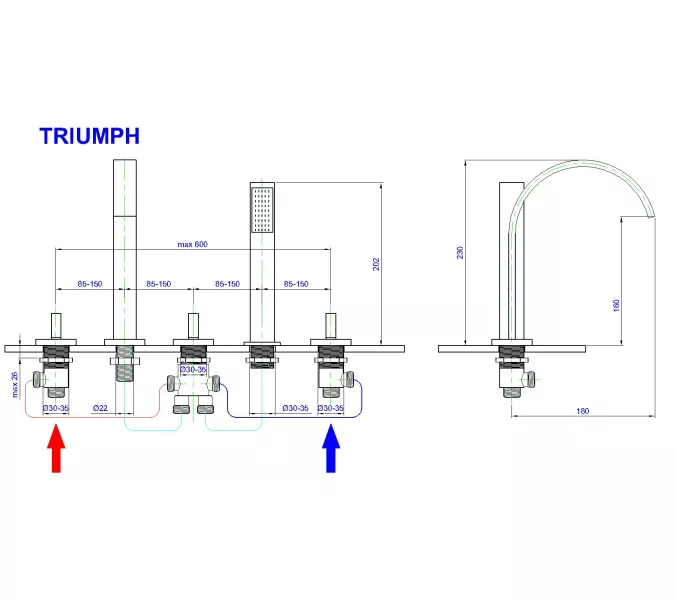Смеситель на борт ванны Royal Bath  Triumph, изображение 3