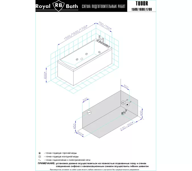 Гидромассажная ванна Royal Bath  TUDOR STANDART, Выбрать размер: 150x70, изображение 3