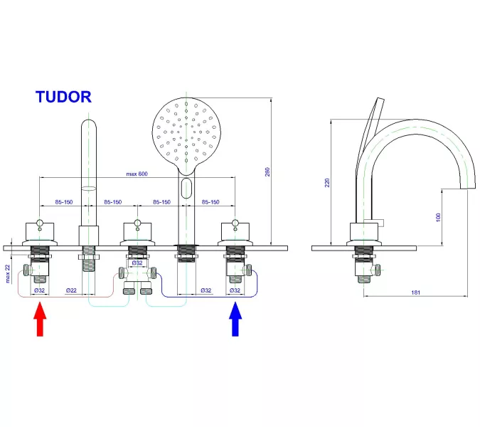 Смеситель на борт ванны Royal Bath  Tudor, изображение 2