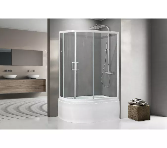Душевой угол Royal Bath RB 8120BK ассиметричный, Цвет стекла: прозрачное, Цвет профиля: Белый, Ориентация: правая, изображение 2